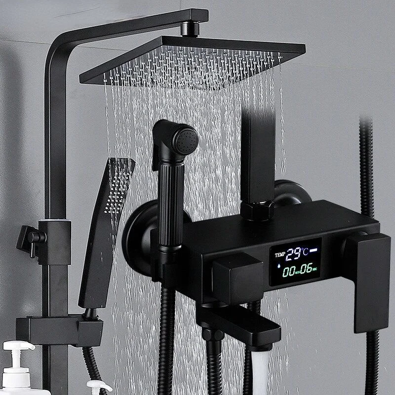 LED Digital Shower System Bathroom Smart Thermostatic Shower Set Square Head SPA Rainfall Bath Faucet Hot Cold Mixer Black Grifo 
LED Digital Shower System Bathroom Smart Thermostatic Shower Set Square Head SPA Rainfall Bath Faucet Hot Cold Mixer Black Grifo