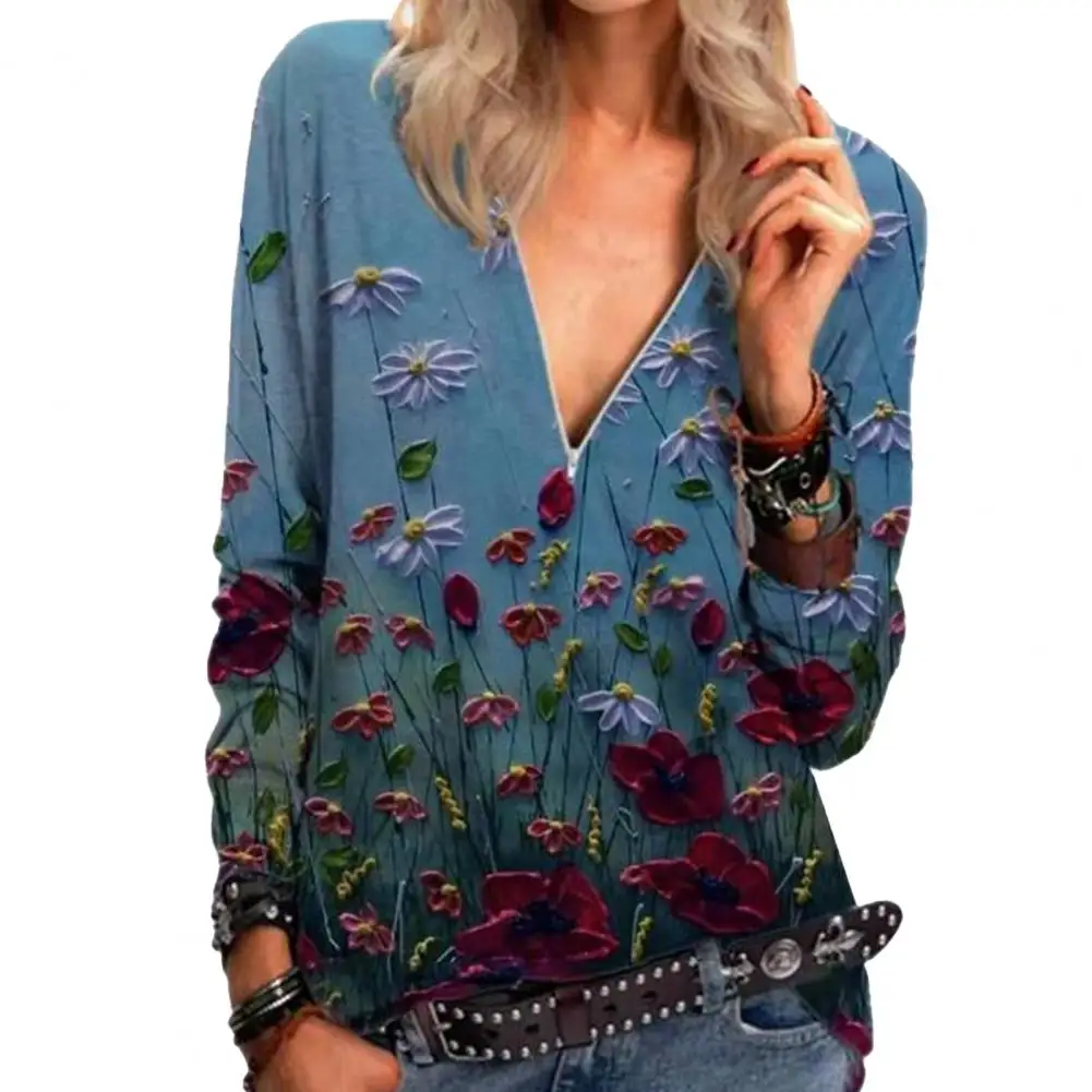 Fashion Tops Women Long Sleeve Floral Printing Zipper Retro Loose Tops Tee T-shirt V-neck
Fashion Tops Women Long Sleeve Floral Printing Zipper Retro Loose Tops Tee T-shirt V-neck