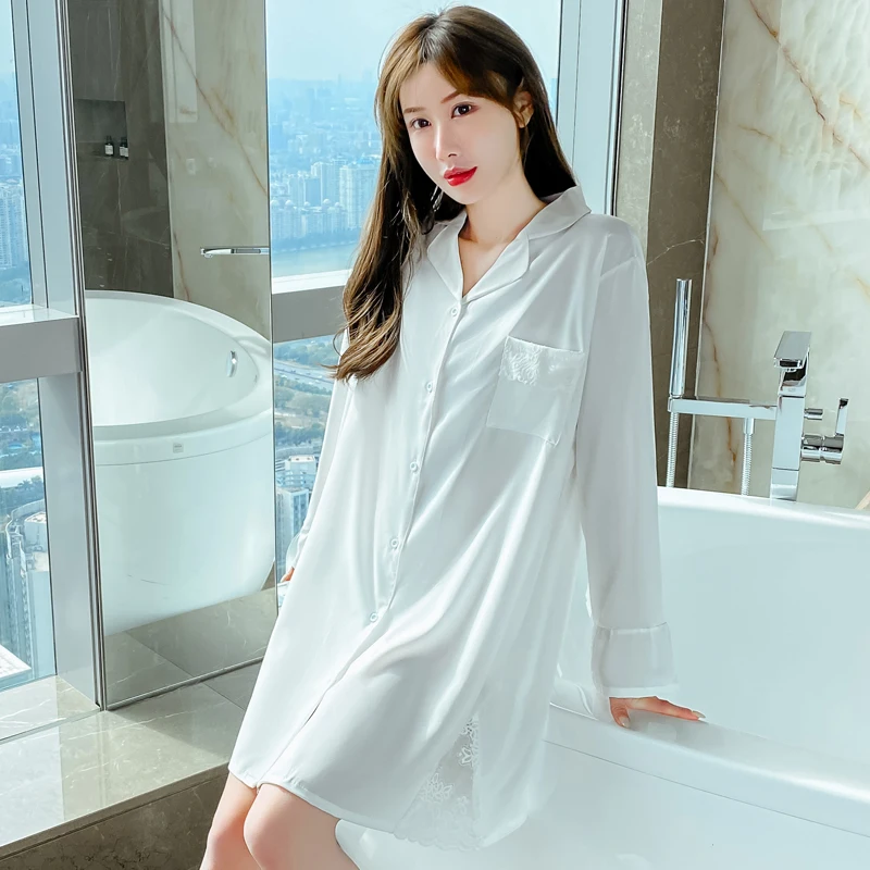 Spring Summer Women White Nightdress Sleepwear Turn-Down Collar Sexy Long Sleeves Chiffon Thin Silky Casual Solid Pajamas
Spring Summer Women White Nightdress Sleepwear Turn-Down Collar Sexy Long Sleeves Chiffon Thin Silky Casual Solid Pajamas