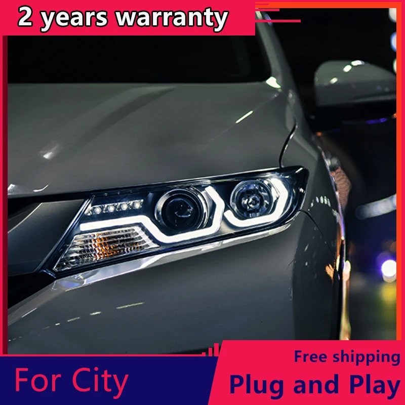 

KOWELL стайлинга автомобилей для Honda City 2014-2016 светодиодный задний фонарь для города налобный фонарь с двойной u-образный светодиодный DRL с двойными линзами Bi-комплект ксеноновых фар, Высокопрочная конструкция