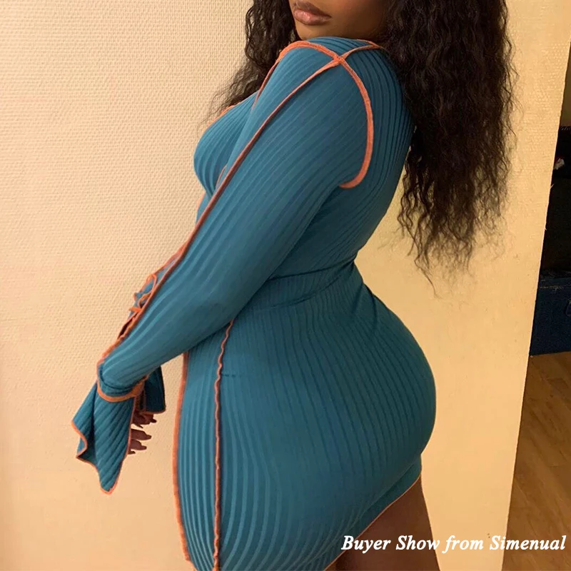 Simenual Lace Up Deep V Neck Ribbed Long Sleeve Bodycon Dresses Women Patchwork Hot Club Partywear Sexy Fashion Mini Dress Fall
Simenual Lace Up Deep V Neck Ribbed Long Sleeve Bodycon Dresses Women Patchwork Hot Club Partywear Sexy Fashion Mini Dress Fall