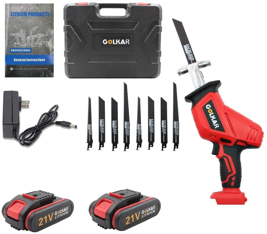 Cordless Reciprocating Saw 21V,Electric Reciprocating Saw Kit With 2 Rechargeable Li-ion Batteries, 8 Bades, US charger& Box
Cordless Reciprocating Saw 21V,Electric Reciprocating Saw Kit With 2 Rechargeable Li-ion Batteries, 8 Bades, US charger& Box