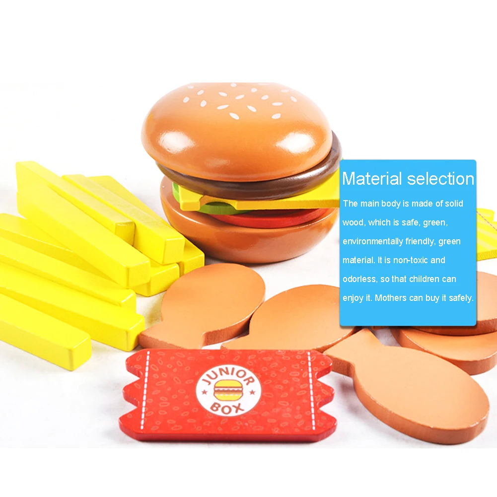 Simulation Wooden Hamburger Fries Fast Food Mdeol Set Kids Pretend Play Toy Toy Food Hamburger Plastic Assembly Beef Vegetables
Simulation Wooden Hamburger Fries Fast Food Mdeol Set Kids Pretend Play Toy Toy Food Hamburger Plastic Assembly Beef Vegetables