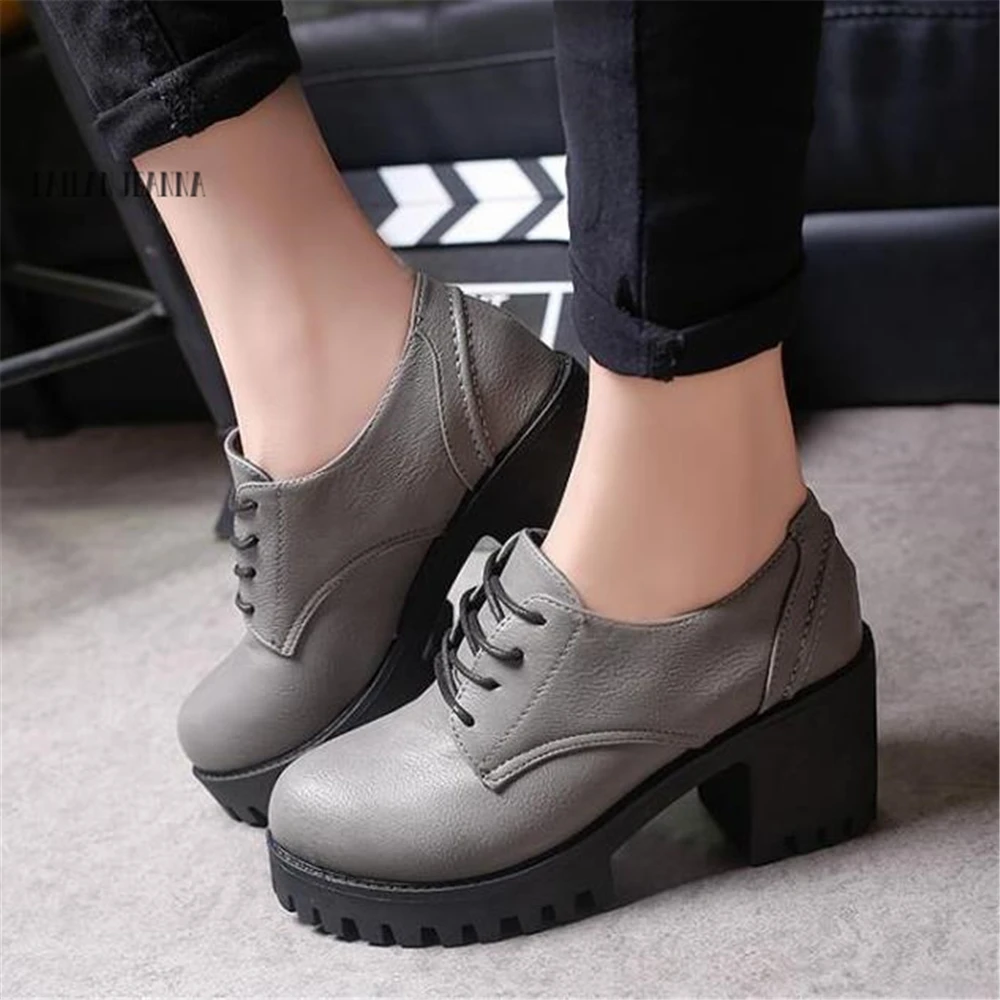 

British women's shoes 2020 autumn retro thick soles Ms single shoes high heels high-heeled style college women leather shoes