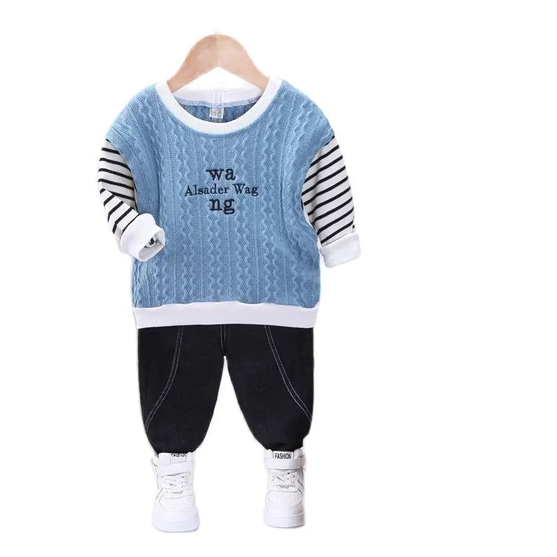 New Spring and Autumn Boy Clothes Casual Round Neck Striped Sweater Denim Trousers 2PC Suit 1-4S Years Old
New Spring and Autumn Boy Clothes Casual Round Neck Striped Sweater Denim Trousers 2PC Suit 1-4S Years Old