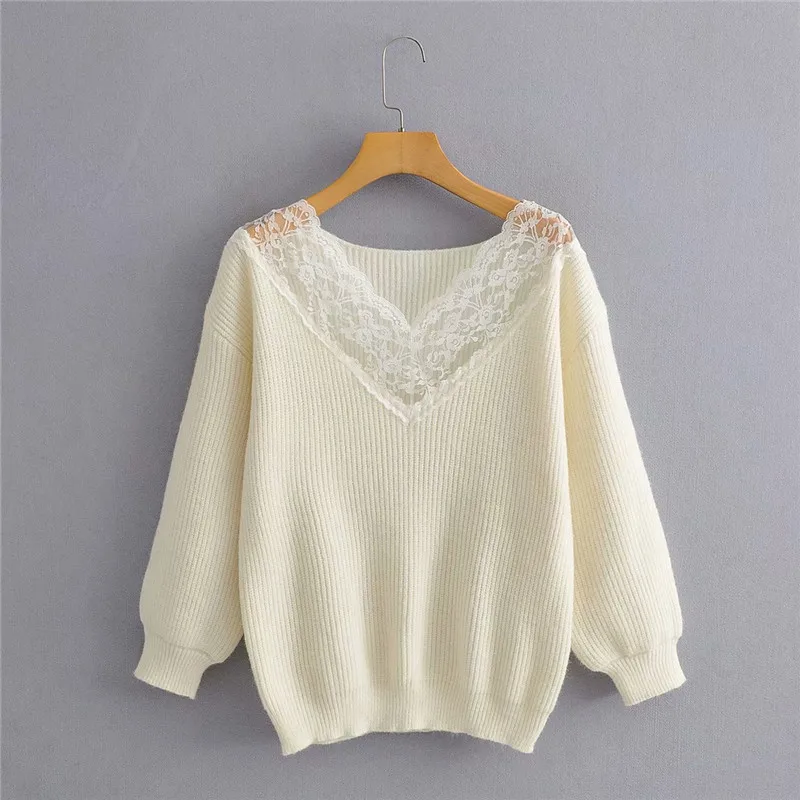 Autumn Women fashion V-neck Lace Solid Knitted Pullover 2020 Chic Lady Long Sleeve Loose White Sweater Fashion Women Jumpers
Autumn Women fashion V-neck Lace Solid Knitted Pullover 2020 Chic Lady Long Sleeve Loose White Sweater Fashion Women Jumpers