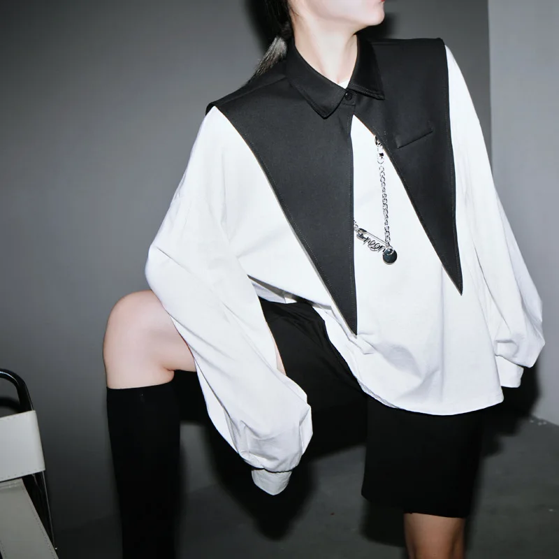 2021 Sale Kpop Tumblr Korean Spring New Suit Big Pointed Collar Accessories + Lantern Sleeve Loose T-shirt Two-piece Female
2021 Sale Kpop Tumblr Korean Spring New Suit Big Pointed Collar Accessories + Lantern Sleeve Loose T-shirt Two-piece Female