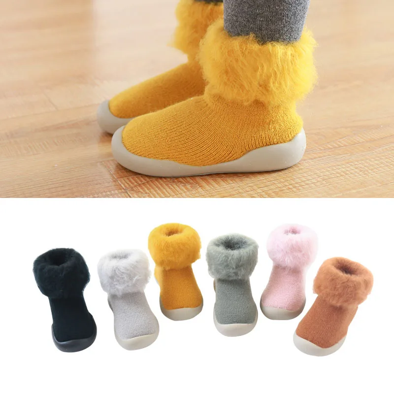 

Baby First Socks Kids' Toddler Walkers Shoes Baby Boys Girls Soft Rubber Soles Floor Sock Winter Keep Warm Knit Booties Non-Slip