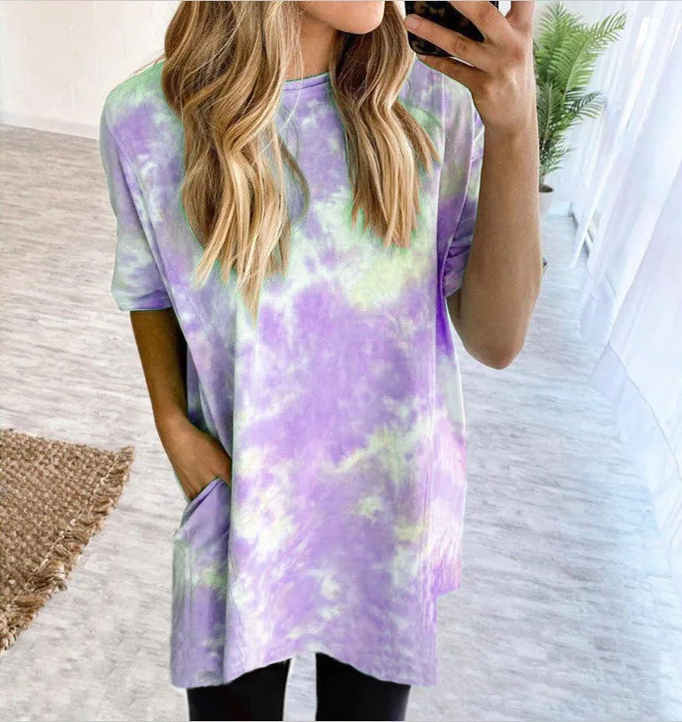 Loose Women's T-shirt Dress 2020 Summer Fashion Tie Dyeing Print Short Sleeve Round Neck Mini Dress Casual Plus Size Party Dress
Loose Women's T-shirt Dress 2020 Summer Fashion Tie Dyeing Print Short Sleeve Round Neck Mini Dress Casual Plus Size Party Dress