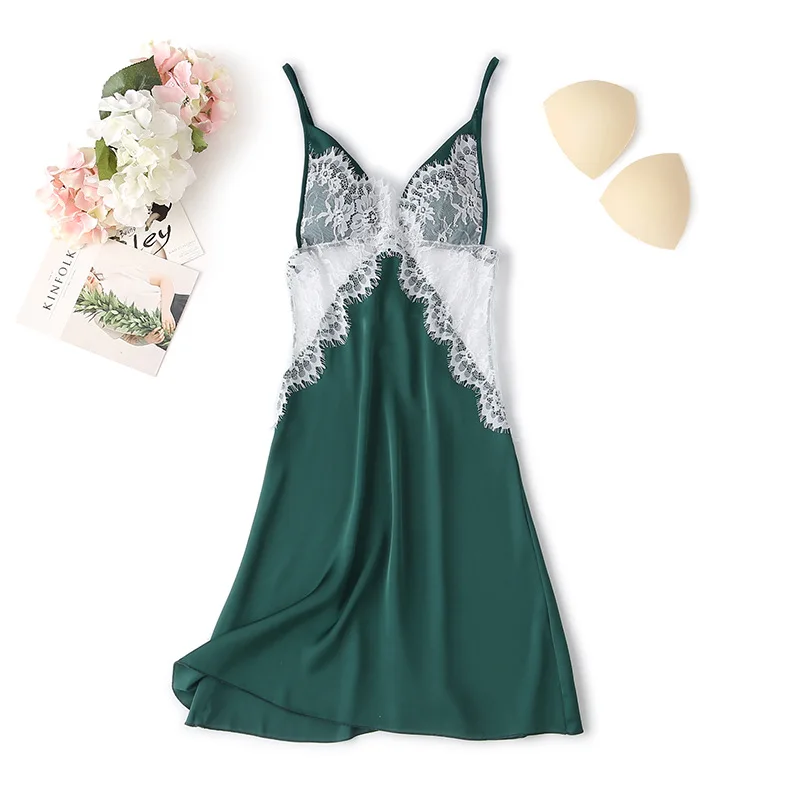 Women Lace Faux Silk Patchwork Plus Size M L XL XXL Pad Chest Night Gowns Dress Shirts Sexy Lingerie Backless V Neck Sleepwear
Women Lace Faux Silk Patchwork Plus Size M L XL XXL Pad Chest Night Gowns Dress Shirts Sexy Lingerie Backless V Neck Sleepwear