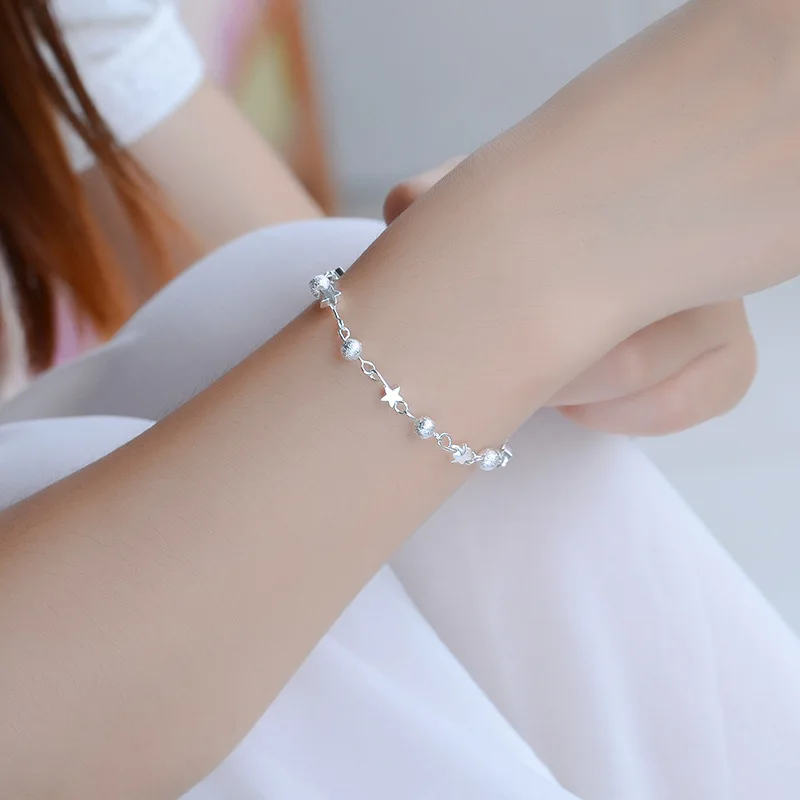 Silver Plated Bracelet Women Sweet Star Frosted Bead Bracelet Jewelry Small Round Ball Pentagram Bracelet Jewelry
Silver Plated Bracelet Women Sweet Star Frosted Bead Bracelet Jewelry Small Round Ball Pentagram Bracelet Jewelry