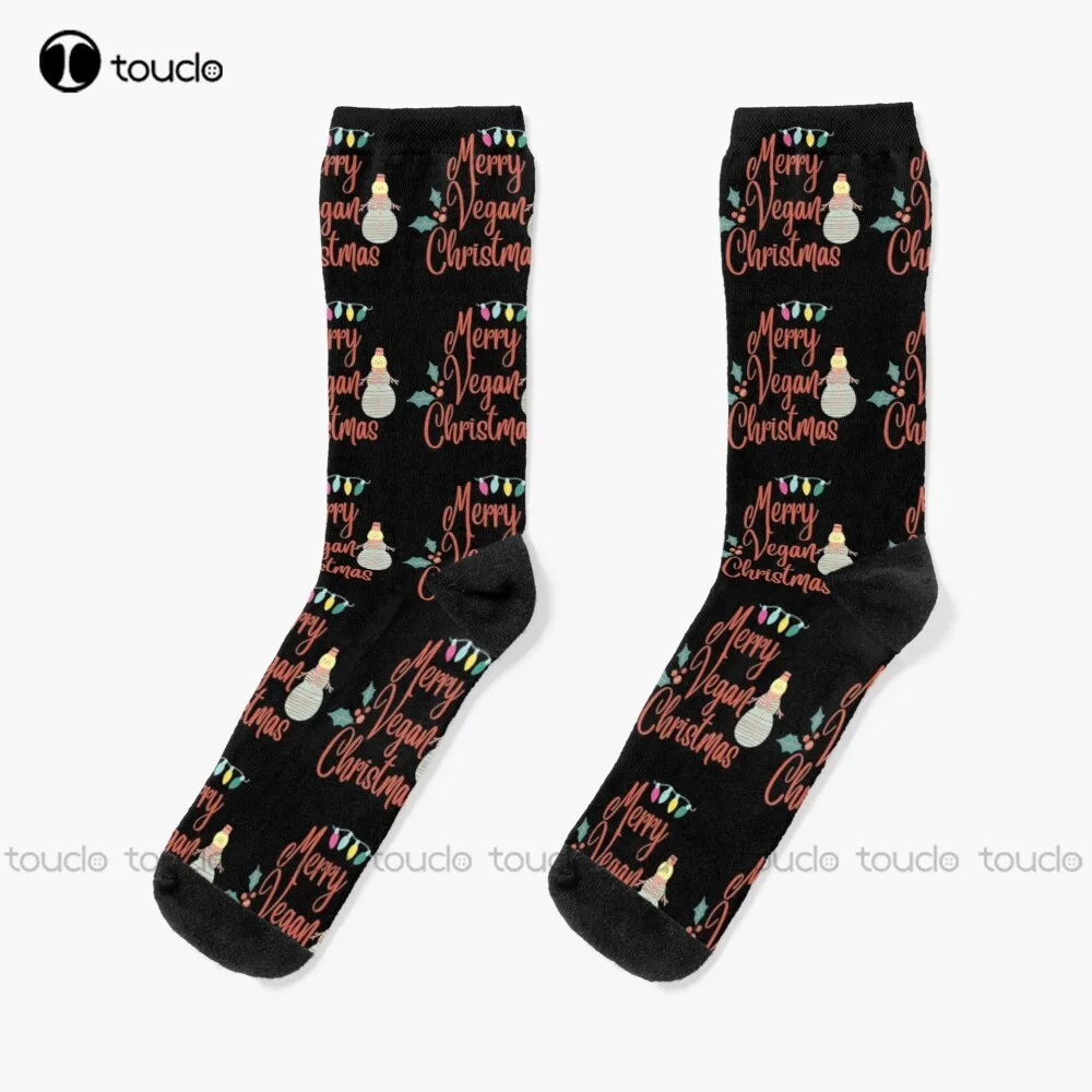 

Merry Vegan Christmas Socks Black Baseball Socks Personalized Custom Unisex Adult Teen Youth Socks 360° Digital Print Women Men