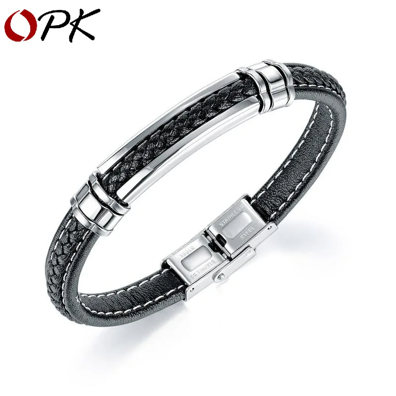 OPK source factory domineering woven leather cord men's bracelet fashion retro titanium steel bracelet bracelet
OPK source factory domineering woven leather cord men's bracelet fashion retro titanium steel bracelet bracelet