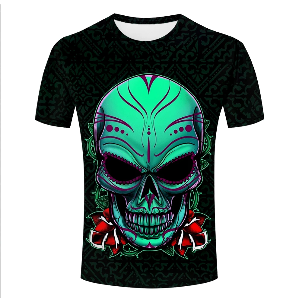 Summer 3D printing skull head men's summer black T-shirt series o-neck popular trendy brand design breathable lightweight tshirt 
Summer 3D printing skull head men's summer black T-shirt series o-neck popular trendy brand design breathable lightweight tshirt