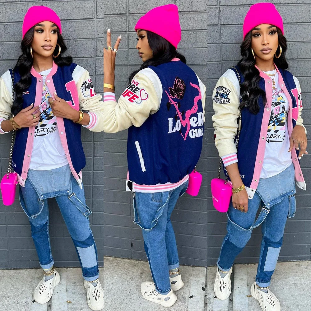 Streetwear Women's Oversized Baseball Jackets Casual Buttons Up Long Sleeve Loose Coat Active Sportswear Color Block Outerwears
Streetwear Women's Oversized Baseball Jackets Casual Buttons Up Long Sleeve Loose Coat Active Sportswear Color Block Outerwears