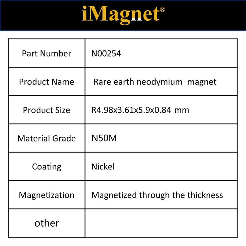 N00254 50/200/500pcs N50M Block Rare Earth Neodymium Magnet,R4.98x3.61x5.9x0.84,Cuboid Ndfeb Magnet ,Magnet for refrigerator
N00254 50/200/500pcs N50M Block Rare Earth Neodymium Magnet,R4.98x3.61x5.9x0.84,Cuboid Ndfeb Magnet ,Magnet for refrigerator