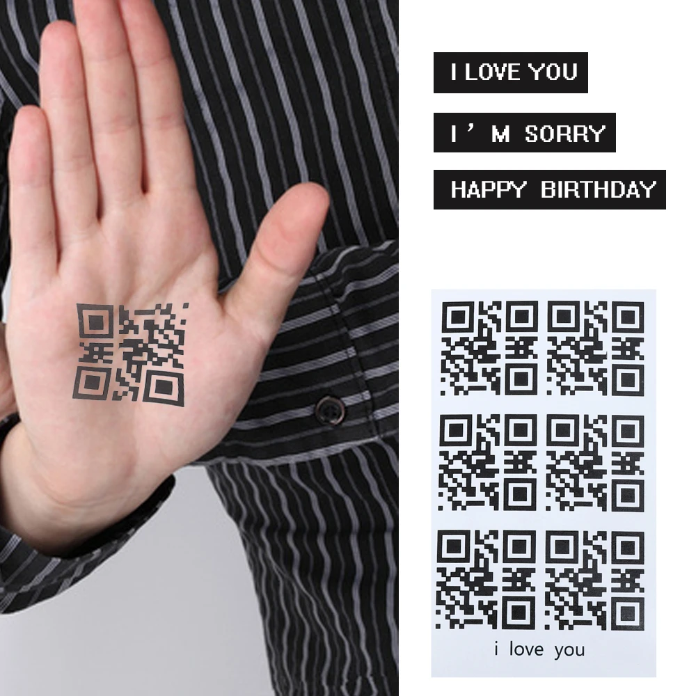 5 шт./компл. QR-код искусственная татуировка для влюбленных наклейка для мужчин женщин мужчин креативная любовь для взрослых на запястье боди...
5 шт./компл. QR-код искусственная татуировка для влюбленных наклейка для мужчин женщин мужчин креативная любовь для взрослых на запястье боди...