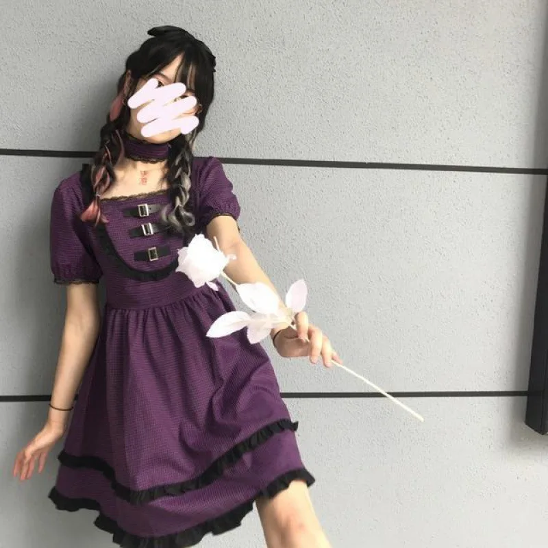 Harajuku Gothic Lolita Dress Japanese Summer Girls Purple Plaid Kawaii Mini Dress Women Elegant Sweet Lace Ruffles Punk Dresses
Harajuku Gothic Lolita Dress Japanese Summer Girls Purple Plaid Kawaii Mini Dress Women Elegant Sweet Lace Ruffles Punk Dresses