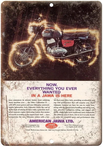 Jawa LTD. Motorcycle Tin Sign art wall decoration,vintage aluminum retro metal sign
Jawa LTD. Motorcycle Tin Sign art wall decoration,vintage aluminum retro metal sign
