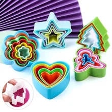 FAIS DU 5Pcs/Set Cookie Cutter Christmas Tree Plastic Mold Set Plunger Forms For Cookies Cake Decorating DIY Baking Tools