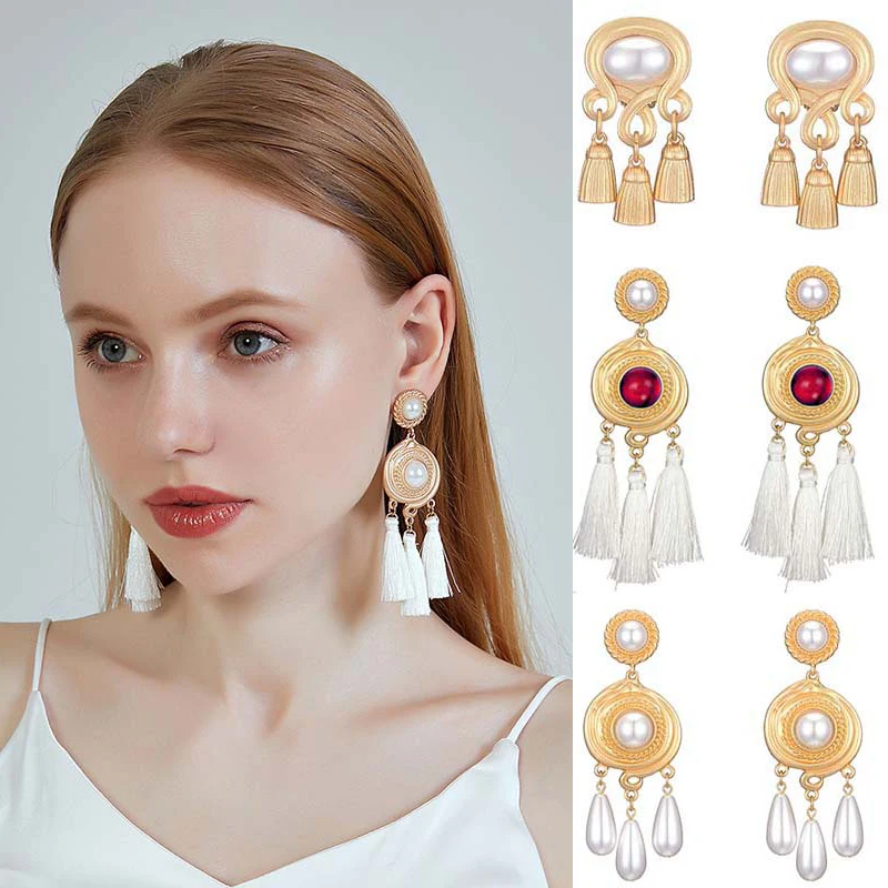 Tassel Pearl Earrings for Women Matte Gold Color Vintage Earring Bohemian Longevity Lock Jewelry for Women Party Accessories
Tassel Pearl Earrings for Women Matte Gold Color Vintage Earring Bohemian Longevity Lock Jewelry for Women Party Accessories