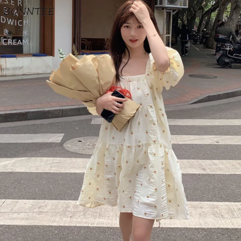 Dress Women Print Puff Sleeve Sweet Student Short Sleeve Korean Version Lovely Stylish Summer Above Knee Empire Loose Vestidos
Dress Women Print Puff Sleeve Sweet Student Short Sleeve Korean Version Lovely Stylish Summer Above Knee Empire Loose Vestidos
