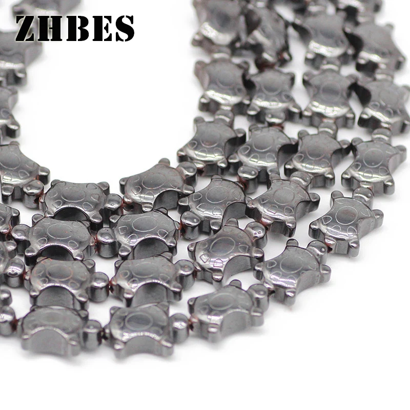 

ZHBES Natural Stone Black Hematite longevity Tortoise Shape Spacers Loose Beads For Jewelry Bracelet Making DIY Accessories