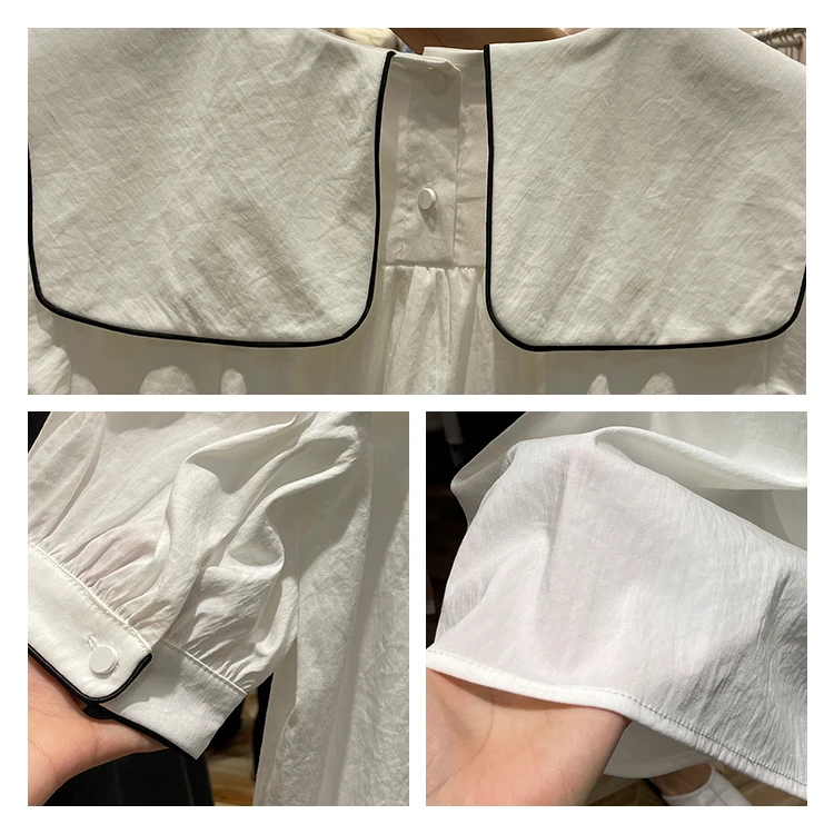 2021 Summer Fashion Short-Sleeved Women Shirt Retro Sailor Collar French Style Top Elegant Short Simple Pullover Ladies Blouse
2021 Summer Fashion Short-Sleeved Women Shirt Retro Sailor Collar French Style Top Elegant Short Simple Pullover Ladies Blouse