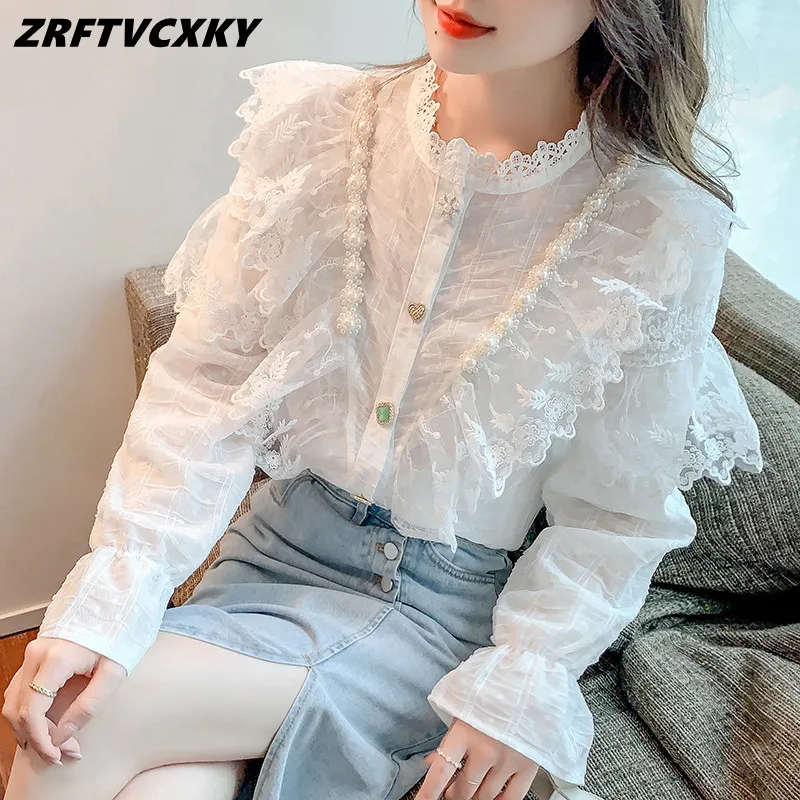 ZRFTVCXKY Design Fashion Beading Splicing Lace Ruffle Women's Shirt Top Spring Elegant Stand Collar Long Sleeve Sweet Blouse
ZRFTVCXKY Design Fashion Beading Splicing Lace Ruffle Women's Shirt Top Spring Elegant Stand Collar Long Sleeve Sweet Blouse