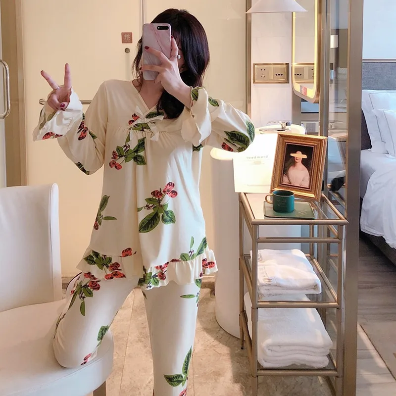 Tonngirls Spring V-neck Pajama Set Long Sleeve Pijamas Feminino Sleepwear Homewear Night Suit Pj Set Pyjama Femme 2021 Summer
Tonngirls Spring V-neck Pajama Set Long Sleeve Pijamas Feminino Sleepwear Homewear Night Suit Pj Set Pyjama Femme 2021 Summer