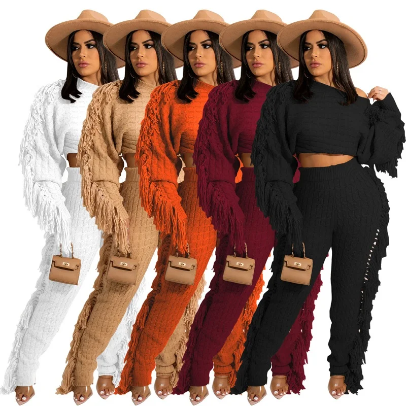 2022 High Quality Autumn Winter Women Knitted 2 Piece Set tassel Sleeve Loose Tops+long pants Female Sweater Suits
2022 High Quality Autumn Winter Women Knitted 2 Piece Set tassel Sleeve Loose Tops+long pants Female Sweater Suits
