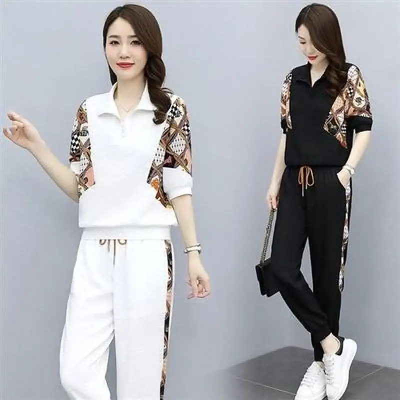 Fashion Summer New Two Piece Sets Sports Leisure Splicing Side Stripe Trousers Suit Women Clothes Black White 
Fashion Summer New Two Piece Sets Sports Leisure Splicing Side Stripe Trousers Suit Women Clothes Black White