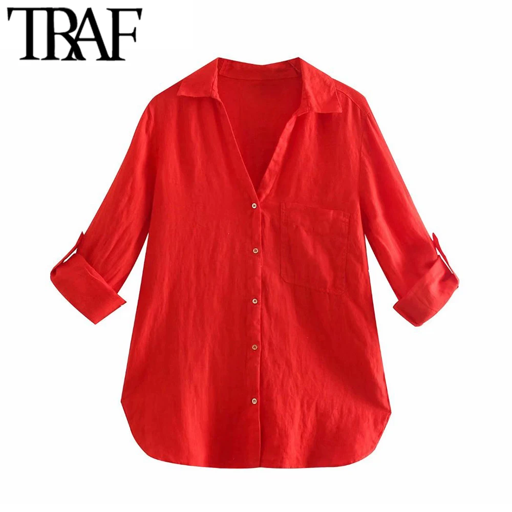 TRAF Women Fashion With Pocket Basic Linen Blouses Vintage Long Roll-up Sleeves Side Vents Female Shirts Chic Tops
TRAF Women Fashion With Pocket Basic Linen Blouses Vintage Long Roll-up Sleeves Side Vents Female Shirts Chic Tops