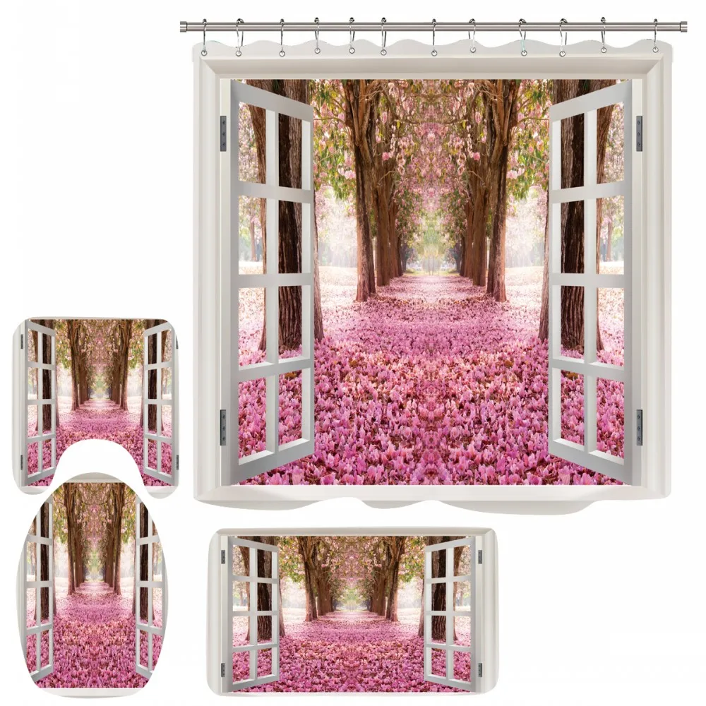 Flower Waterproof Polyester Fabric Bath Curtains with Hooks Floral Bath Mat Lid Toilet Cover 4 Piece for Bathroom Custom
Flower Waterproof Polyester Fabric Bath Curtains with Hooks Floral Bath Mat Lid Toilet Cover 4 Piece for Bathroom Custom