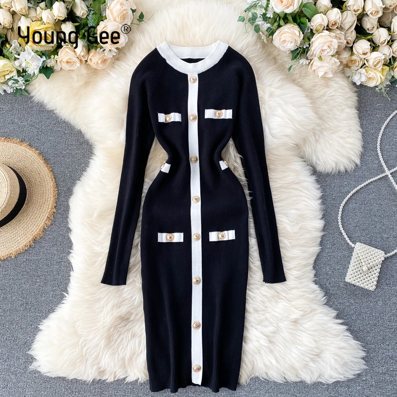 Young Gee Tight-fitting Knitted Dress Female Evening Party Tunic O-neck Pullover Vintage Autumn Winter Trend Elegant Dresses
Young Gee Tight-fitting Knitted Dress Female Evening Party Tunic O-neck Pullover Vintage Autumn Winter Trend Elegant Dresses