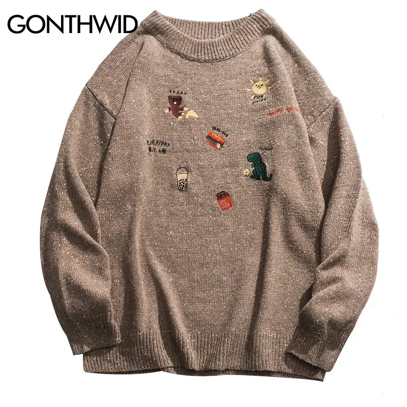GONTHWID Embroidery Dinosaur Hamburger Bear Pullover Knitted Sweaters Harajuku Casual Knitwear Jumper Tops Hip Hop Streetwear
GONTHWID Embroidery Dinosaur Hamburger Bear Pullover Knitted Sweaters Harajuku Casual Knitwear Jumper Tops Hip Hop Streetwear