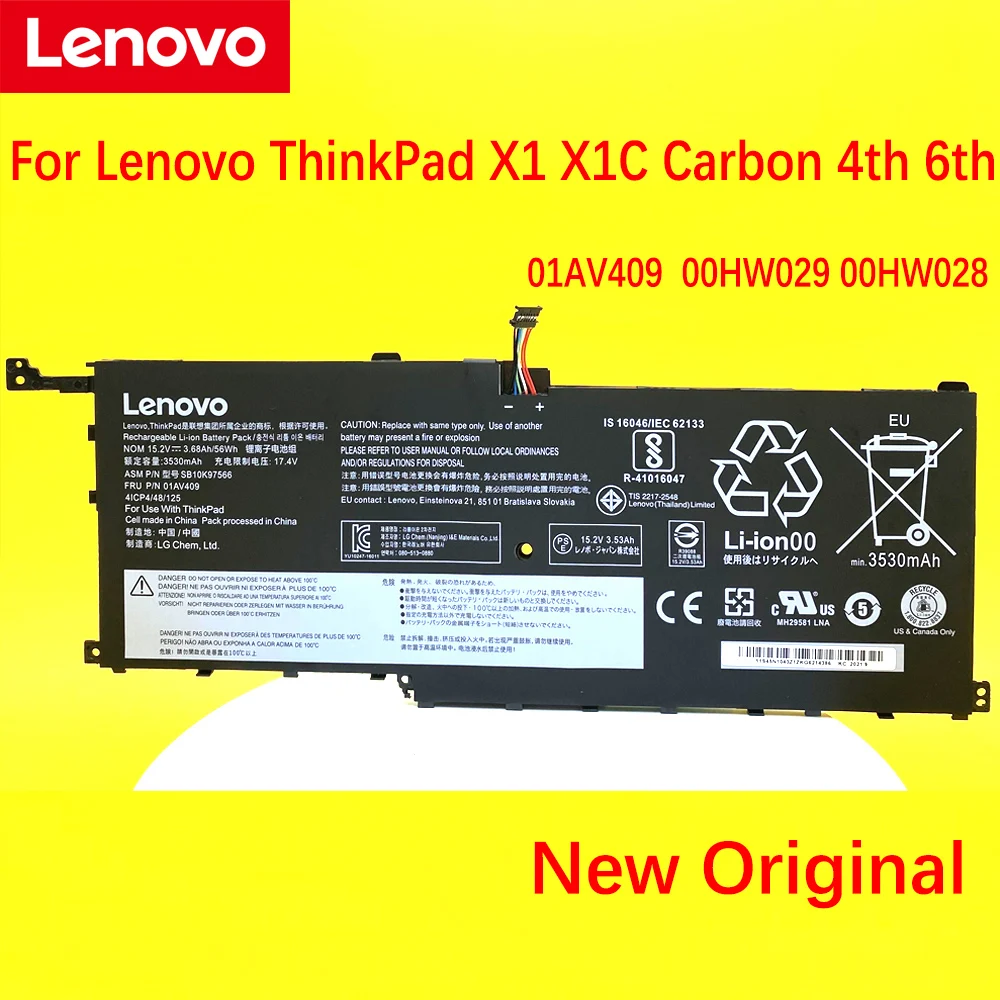 Lenovo NEW Original 01AV409 For LENOVO X1C 01AV410 battery for laptop 01AV438 01AV439 01AV441 SB10K97567 SB10K97566 | Компьютеры и