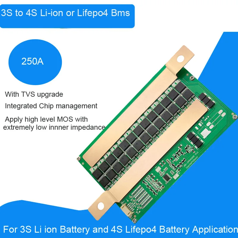 3S li ion 12.6V or 4S 14.6V Lifepo4 Battery BMS with 250A discharge current for emergency back up power system battery
3S li ion 12.6V or 4S 14.6V Lifepo4 Battery BMS with 250A discharge current for emergency back up power system battery