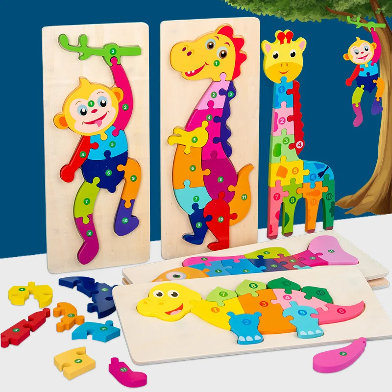 

Деревянные Обучающие игрушки, Детский 3D пазл с животными, составной конструктор, занятая доска, Дошкольная развивающая детская игрушка
