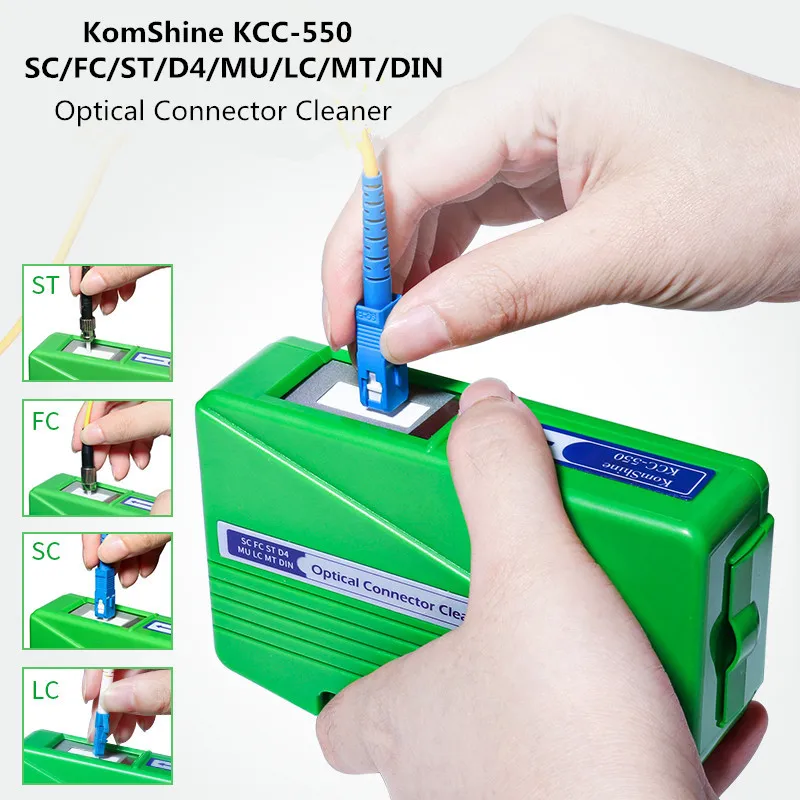 Оптический коннектор FTTH KomShine KCC-550 SC FC ST LC MU MT D4 DIN, очиститель коробки для очистки, 500 + раз, зеленый
Оптический коннектор FTTH KomShine KCC-550 SC FC ST LC MU MT D4 DIN, очиститель коробки для очистки, 500 + раз, зеленый