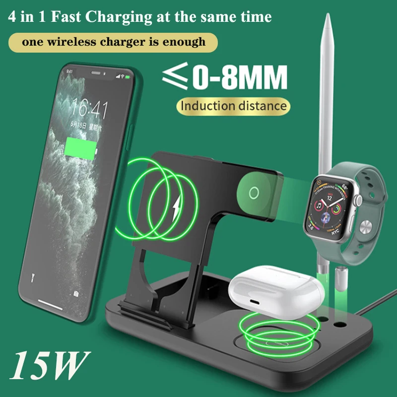 4 In 1 Multifunctional Wireless Charger Station Qi 15W Fast Charging Dock For iPhone 13 12Pro Max XS XR /iWatch/AirPods/Android
4 In 1 Multifunctional Wireless Charger Station Qi 15W Fast Charging Dock For iPhone 13 12Pro Max XS XR /iWatch/AirPods/Android