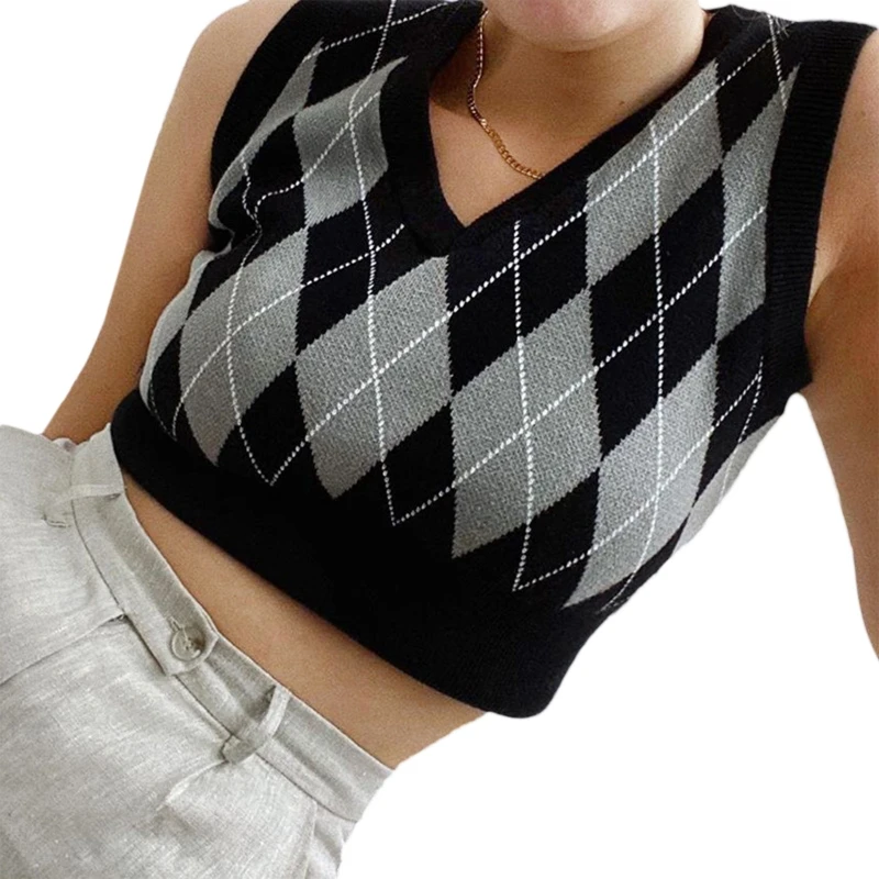 Women Multicolor Argyle Plaid Knitted Vest V-Neck Slim Sleeveless Crop Sweater X3UE
Women Multicolor Argyle Plaid Knitted Vest V-Neck Slim Sleeveless Crop Sweater X3UE