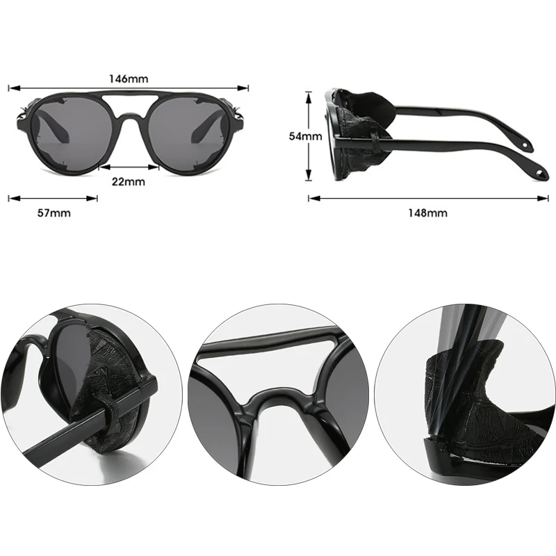 

SO&EI Fashion Round Steampunk Men Women Sunglasses Vintage Outdoor Windproof Goggles Tinted Lens Sun Glasses Shades UV400