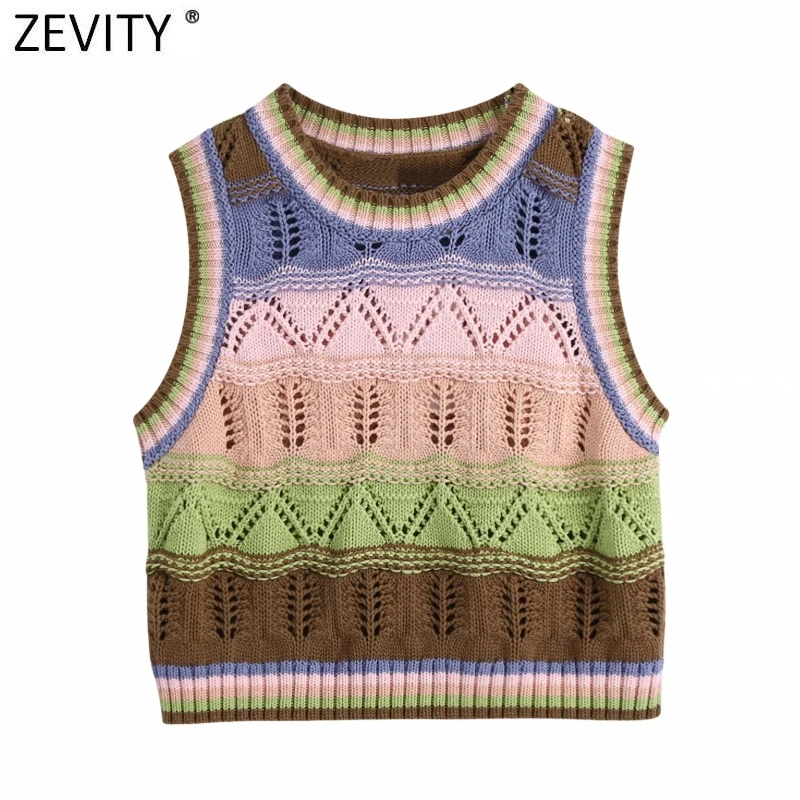Zevity Women Fashion Color Matching Hollow Out Crochet Short Knitting Sweater Female Chic Sleeveless Pullovers Crop Tops SW879
Zevity Women Fashion Color Matching Hollow Out Crochet Short Knitting Sweater Female Chic Sleeveless Pullovers Crop Tops SW879