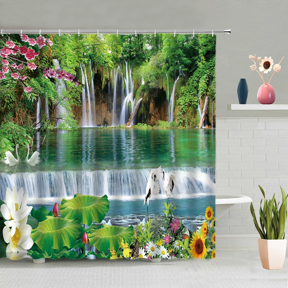 Waterfall Landscape Shower Curtain Green Forest Lotus Pink Flowers Goldfish Mountain Beautiful Scenery Bathtub Screen Washable
Waterfall Landscape Shower Curtain Green Forest Lotus Pink Flowers Goldfish Mountain Beautiful Scenery Bathtub Screen Washable