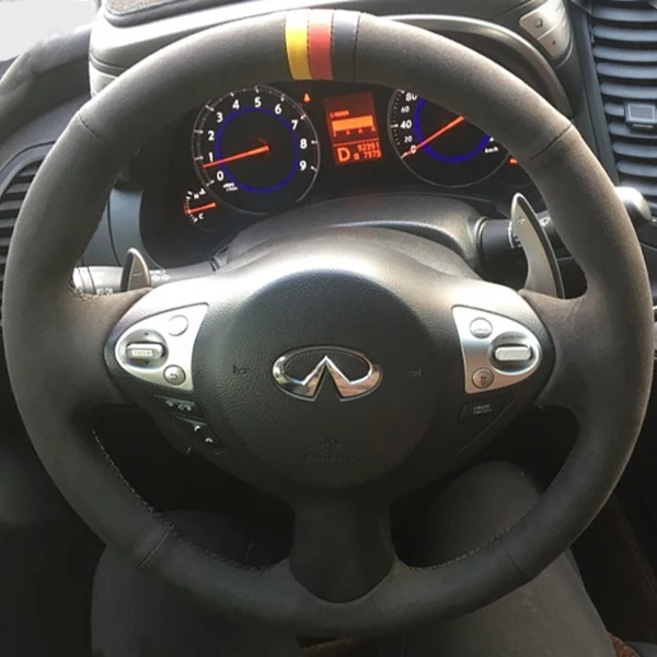 For Infiniti Q50L Q70 FX35 EX25 G37 QX50 DIY hand-stitched black suede car steering wheel cover 
For Infiniti Q50L Q70 FX35 EX25 G37 QX50 DIY hand-stitched black suede car steering wheel cover