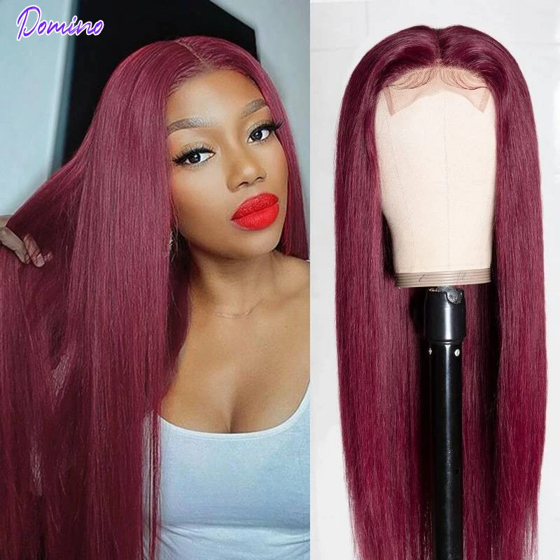 

99J Red Burgundy Pre-Plucked 180% Remy Human Hair Part Wigs Straight Hair Lace Front Wig With Natural Human Hairline Wigs