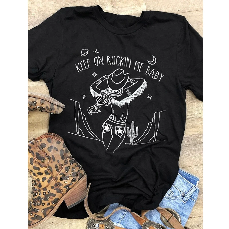 Keep On Rockin Me Baby T-Shirt Aesthetic Summer Tumblr Graphic Black Tee Top Casual Women Short Sleeve Desert Adventure Tshirt
Keep On Rockin Me Baby T-Shirt Aesthetic Summer Tumblr Graphic Black Tee Top Casual Women Short Sleeve Desert Adventure Tshirt