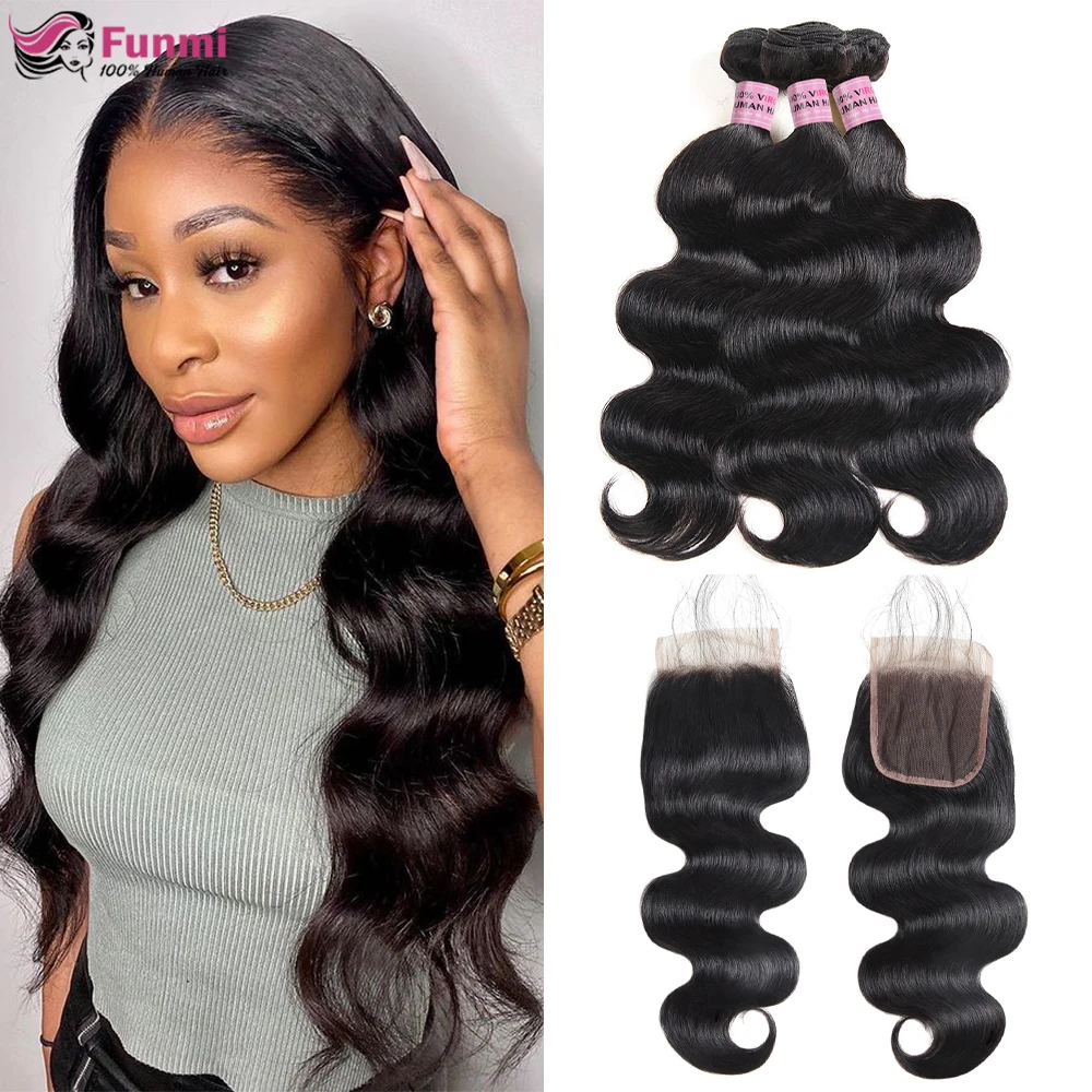 Funmi 3PC Body Wave Bundles With Closure Brazilian Hair Weave Bundles With Swiss Lace Closure 4x4 Remy Human Hair Extension
Funmi 3PC Body Wave Bundles With Closure Brazilian Hair Weave Bundles With Swiss Lace Closure 4x4 Remy Human Hair Extension