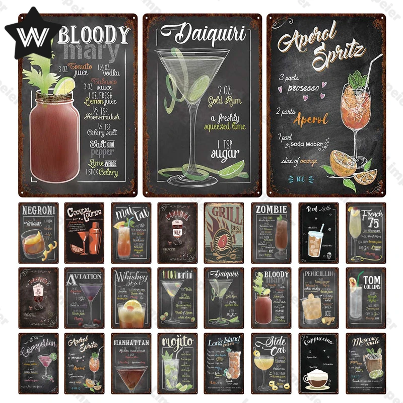 Bloody Mary Metal Poster Mojito Wall Art Tin Plate Cocktail Vintage Wall Sticker Retro Style Metal Plaque for Man Cave Bar Decor
Bloody Mary Metal Poster Mojito Wall Art Tin Plate Cocktail Vintage Wall Sticker Retro Style Metal Plaque for Man Cave Bar Decor